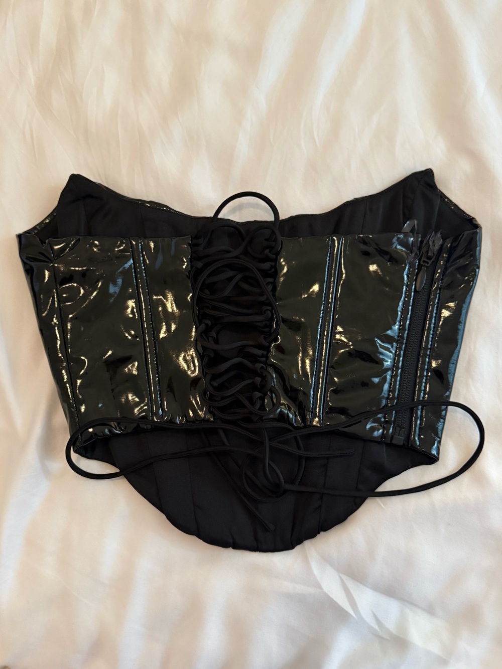 Oh Polly Black Vinyl Strapless Push Up Corset Top - Picture 7 of 9